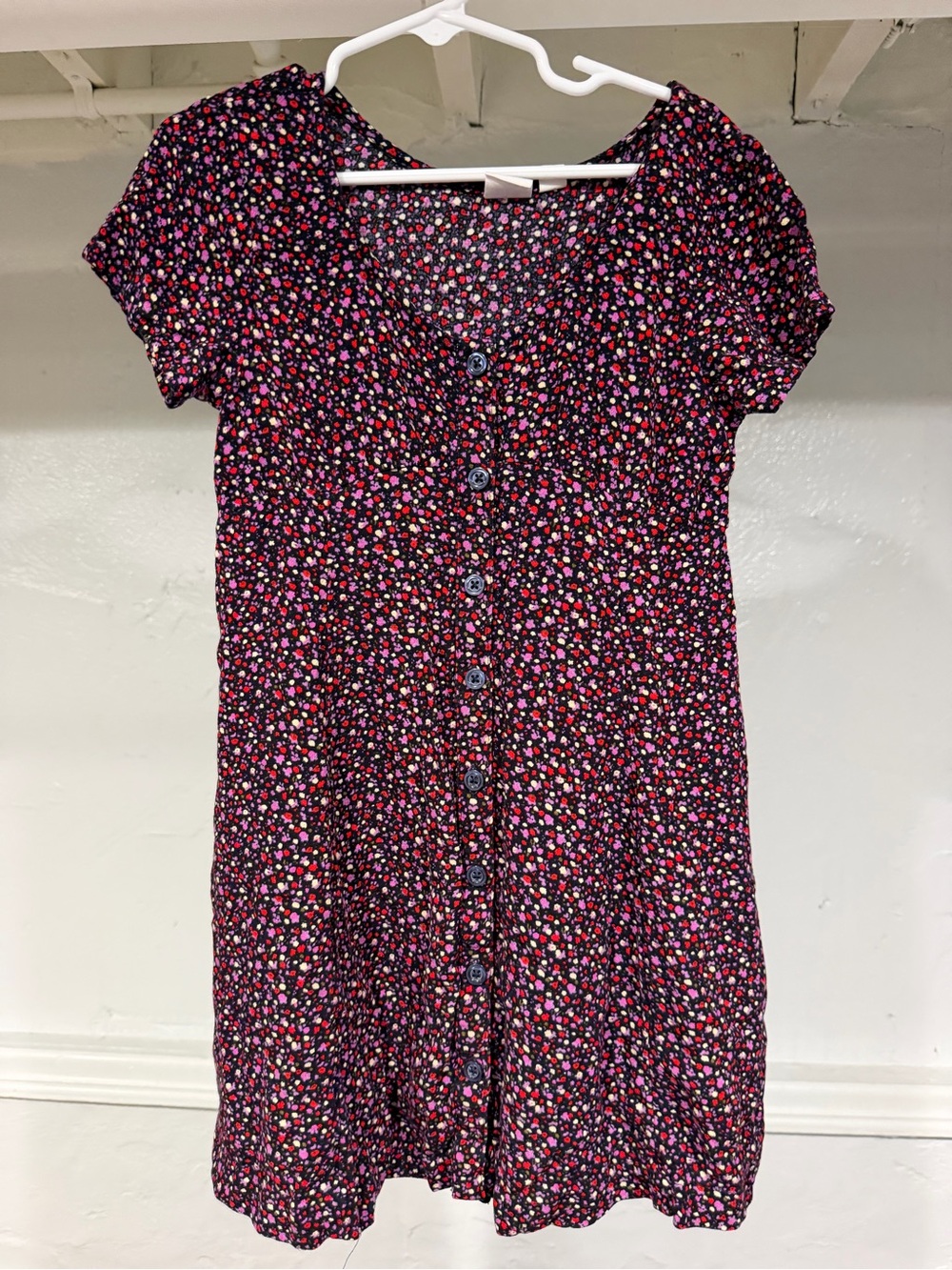GAP Black Floral Button-Front Casual Dress with Pink & Red Dots